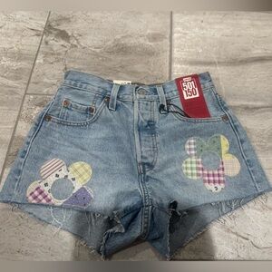 Levi's Blue Jean Shorts with Floral Patches